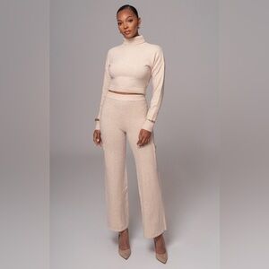 JLUXLABEL Beige Wide Leg Knit Ensemble